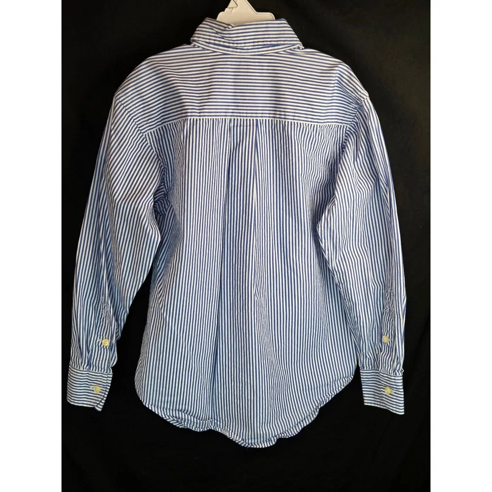 Ralph Lauren Kids Blue White Striped Button Down Shirt Size S 8 Orange Pony Logo